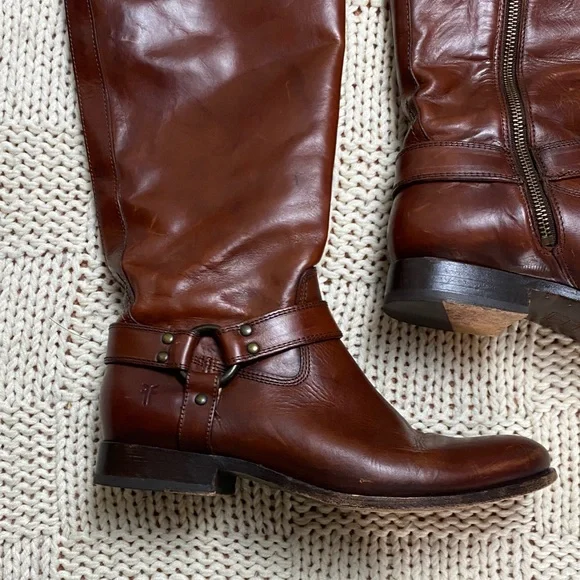 Frye Melissa Harness Extended Leather Calf Tall Riding Boots Brown Size 9.5B - Picture 6 of 11